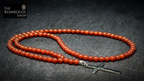 Carnelian 100 Bead Orthodox Prayer Beads with Stainless Steel Cross
