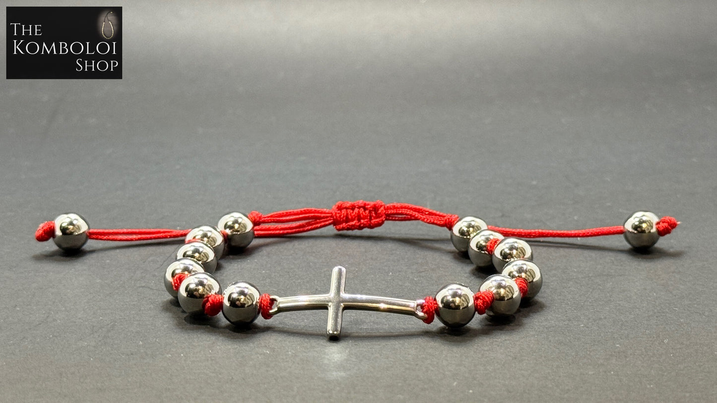 Knotted Stainless Steel & Stainless Steel Cross Protection Bracelet