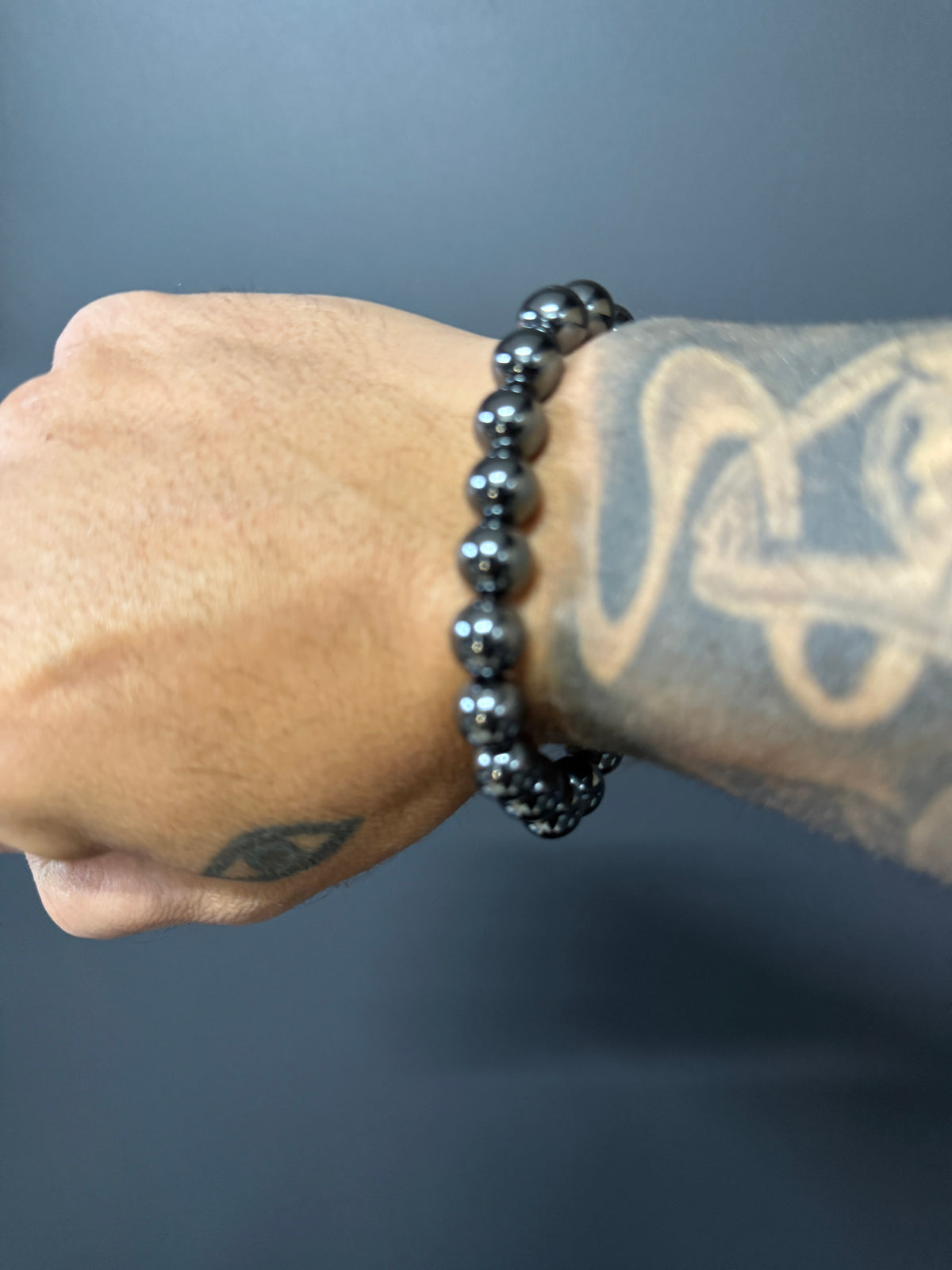 Hematite Worry Beads with Stainless Steel Skull