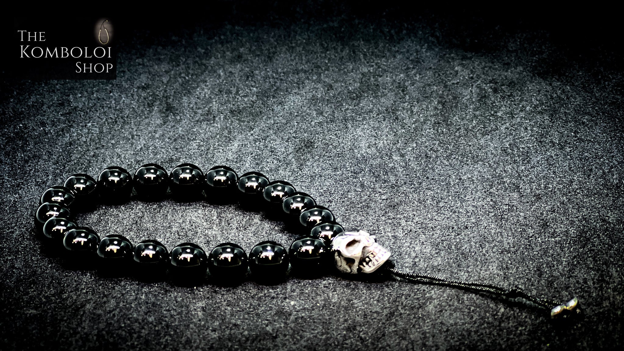 Onyx with Stainless Steel Skull Worry Beads - Wearable MK3 (Short)