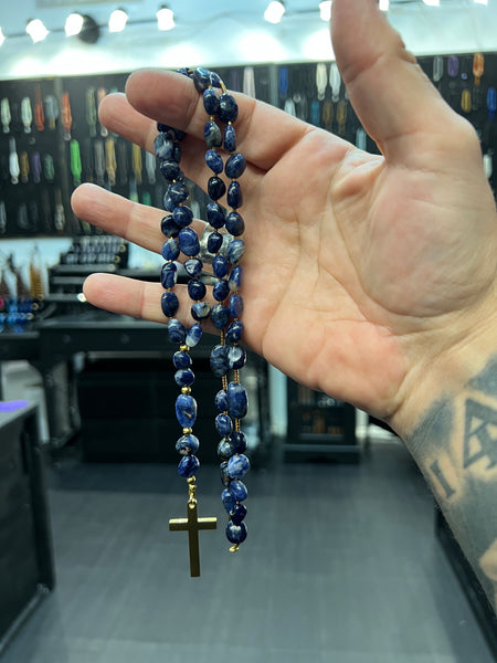 Five Decade Rosary Bead Necklace - Sodalite
