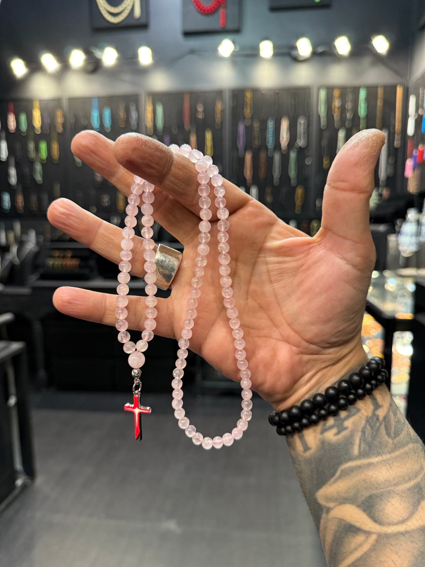 Rose Quartz 100 Bead Orthodox Prayer Beads with Stainless Steel Cross