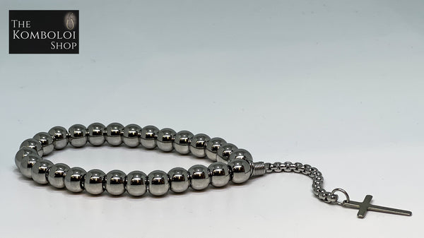 Stainless Steel Hand Held Worry Beads with Cross