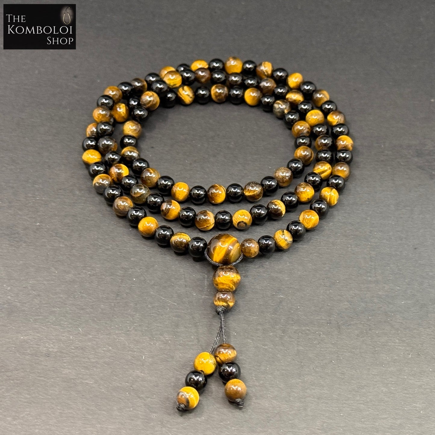 108 Bead Tigers Eye & Onyx Mala