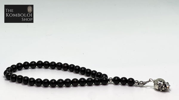 Ebony Mini Worry Beads w/Sterling Silver Plated Skull