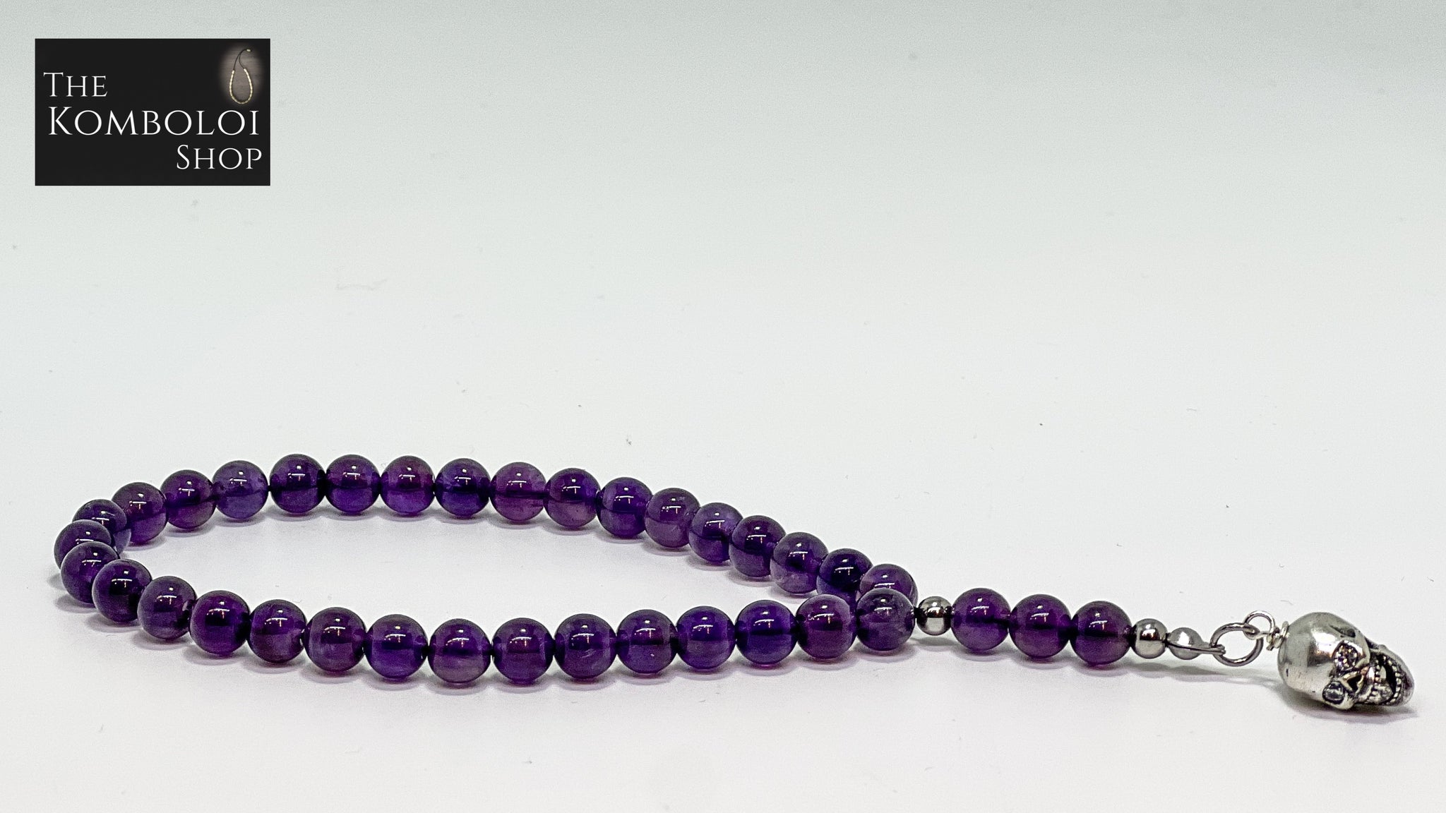 Amethyst Mini Worry Beads w/Sterling Silver Plated Skull