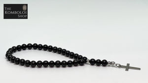 Ebony Mini Worry Beads w/Stainless Steel Cross