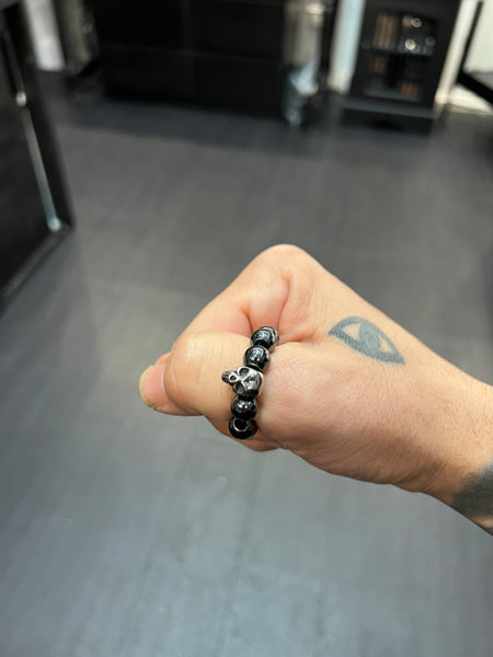 Hematite Worry Bead Ring / Anxiety Ring MK2 with Stainless Steel Skull