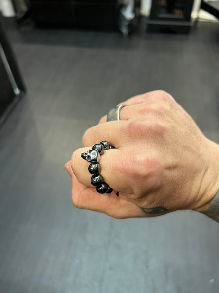 Hematite Worry Bead Ring / Anxiety Ring MK2 with Stainless Steel Skull