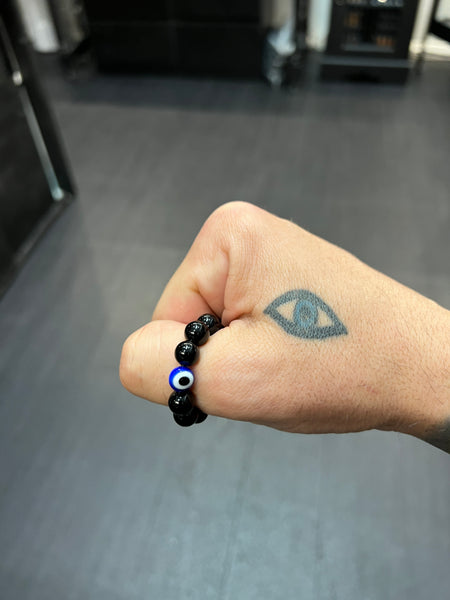 Onyx Worry Bead Ring / Anxiety Ring MK2 with Evil Eye