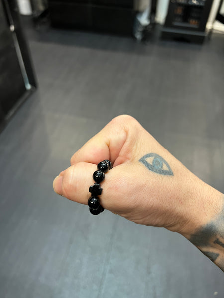 Onyx Worry Bead Ring / Anxiety Ring MK2 with Agate Cross