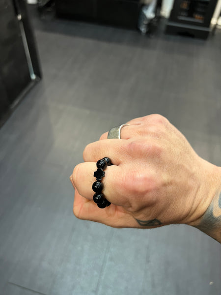 Onyx Worry Bead Ring / Anxiety Ring MK2 with Agate Cross