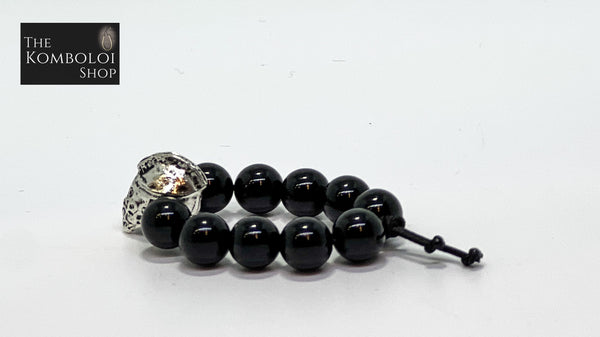 Onyx Worry Bead Ring / Anxiety Ring MK2 with Alloy Warrior Helmet