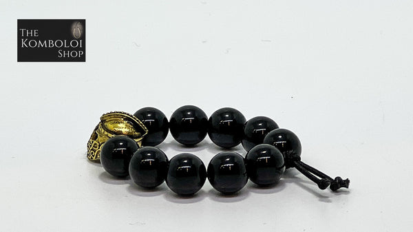 Onyx Worry Bead Ring / Anxiety Ring MK2 with Alloy Warrior Helmet