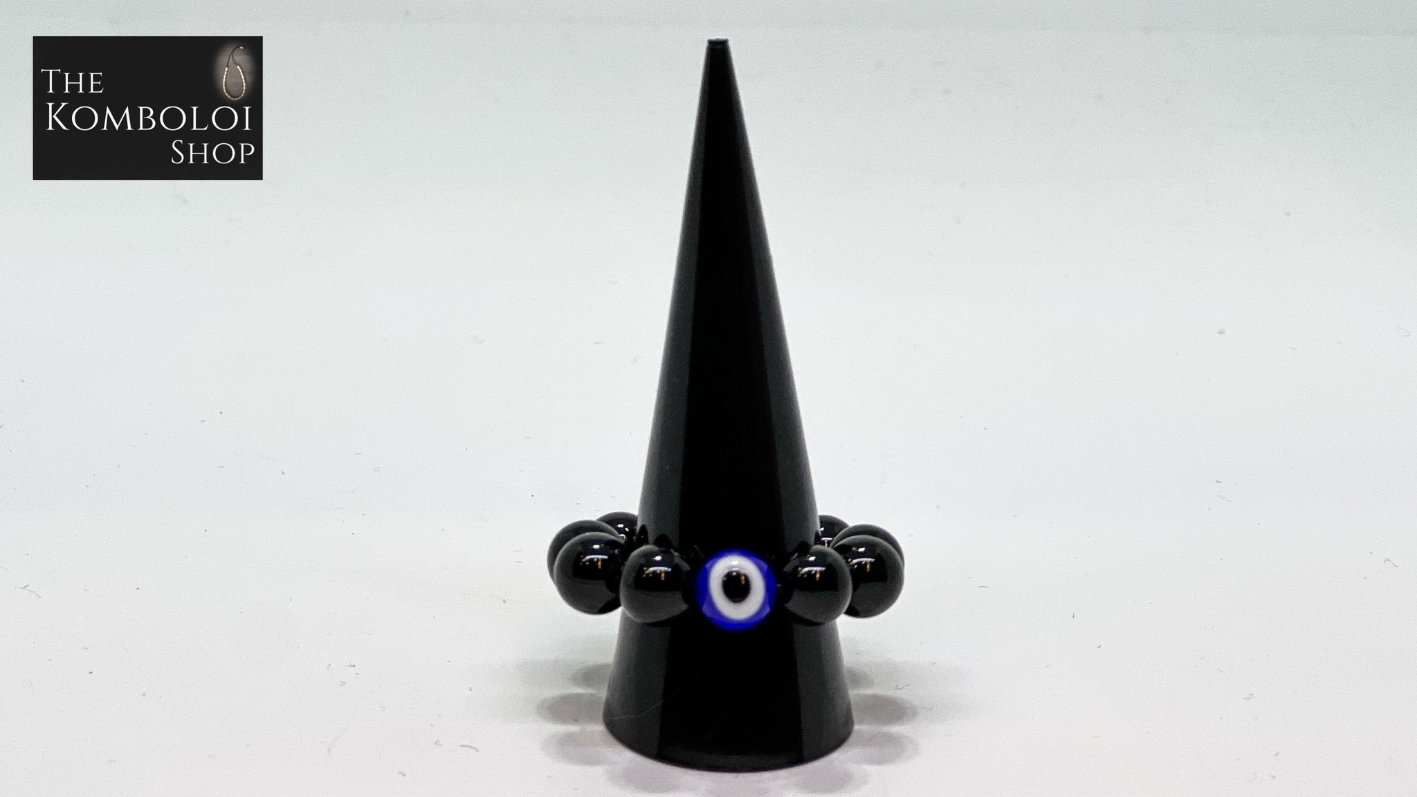 Onyx Worry Bead Ring / Anxiety Ring MK2 with Evil Eye