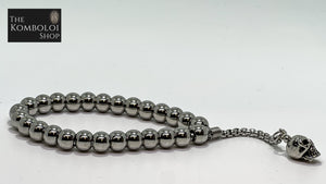 Stainless Steel Hand Held Worry Beads with Stainless Steel Skull