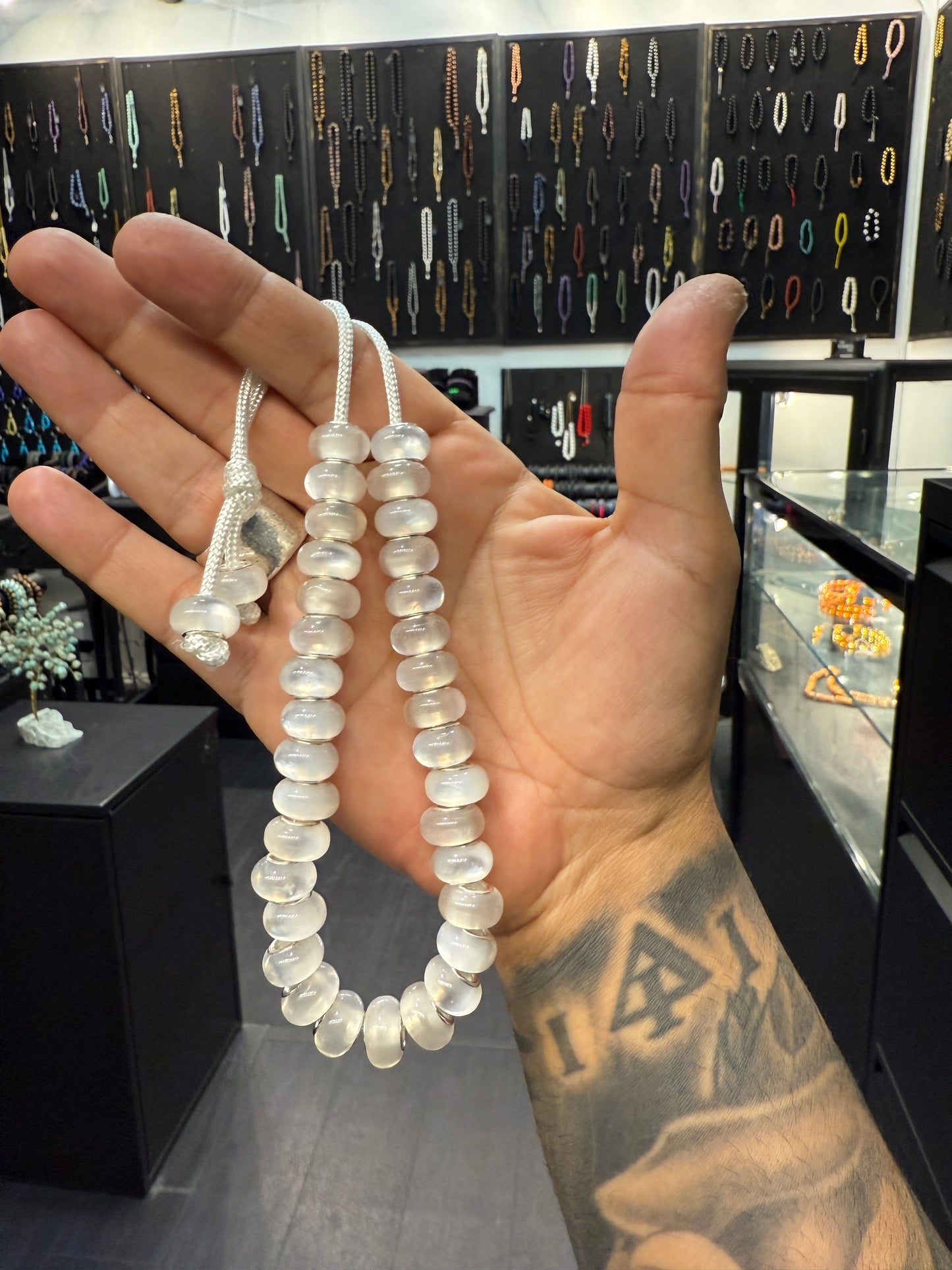 White_Brass_Core_Resin_33_Bead_Komboloi_Worry_Bead