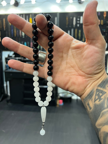 Onyx & White Jade 33 Bead Worry Beads
