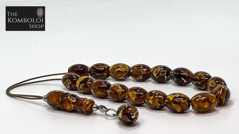 Pressed Mosaic Baltic Amber Komboloi / Worry Beads