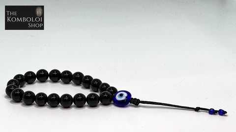 Onyx Worry Beads with Evil Eye - Wearable MK3 (Short)