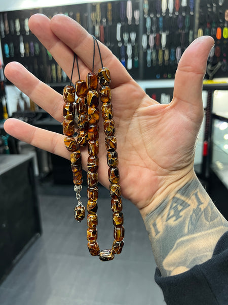 Pressed Mosaic Baltic Amber 33 Bead Komboloi / Worry Beads