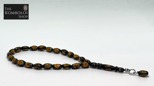 Yusuri (Black Coral) with Amber Inlay Handheld Worry Beads