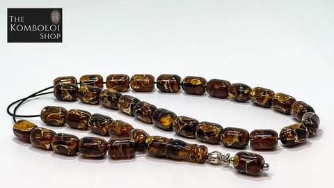 Pressed Mosaic Baltic Amber 33 Bead Komboloi / Worry Beads