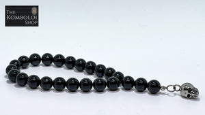 Onyx Worry Beads with Stainless Steel Skull