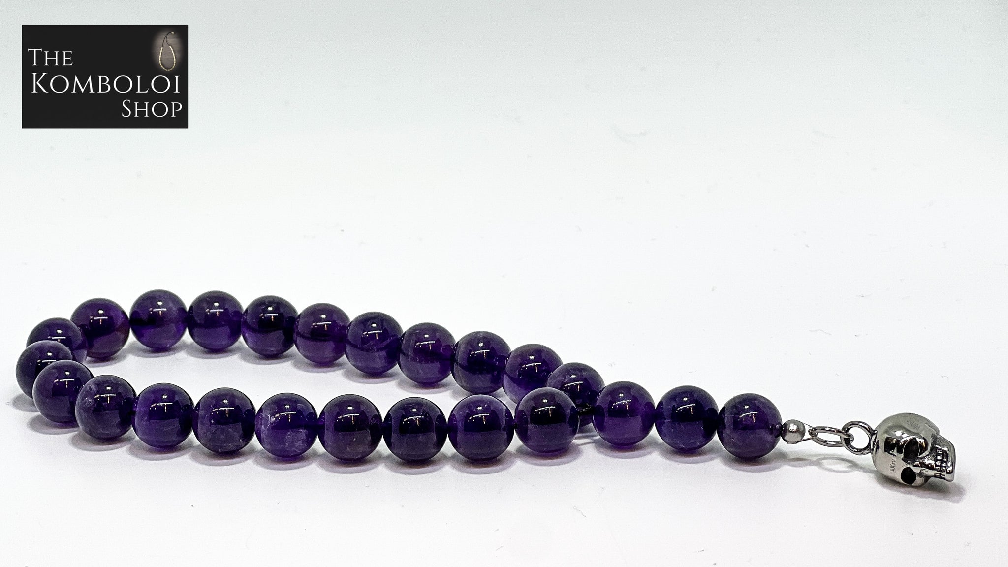 Amethyst Worry Beads with Stainless Steel Skull