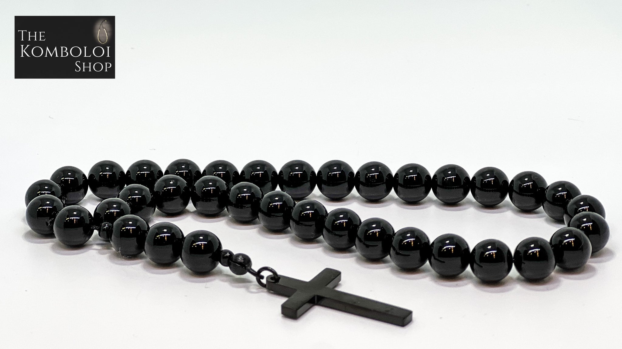 Onyx 33 Bead Worry Beads with Stainless Steel Cross