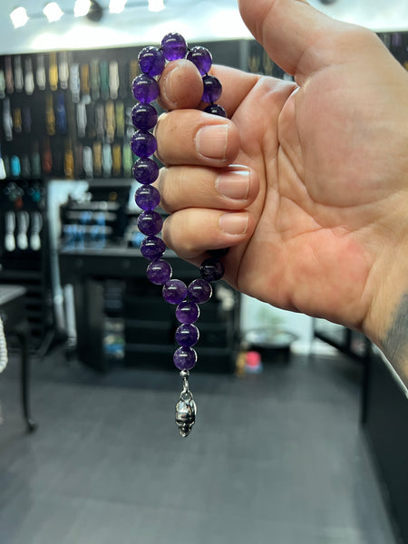 Amethyst Worry Beads with Stainless Steel Skull