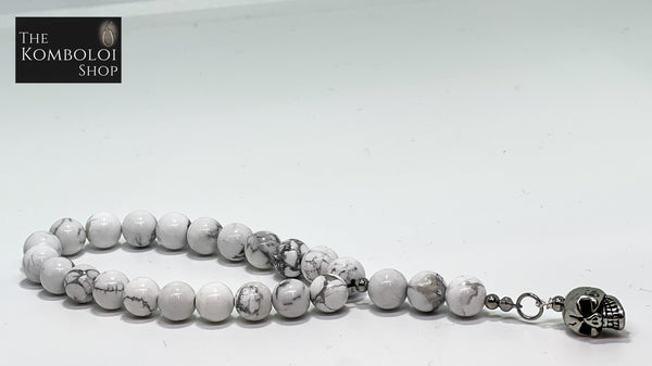 Howlite Worry Beads with Stainless Steel Skull