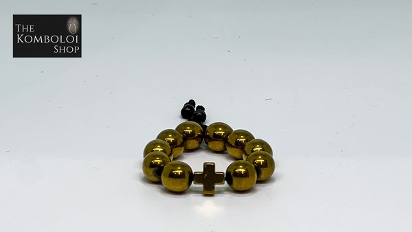 Electroplated Hematite with Cross Worry Bead / Anxiety Ring