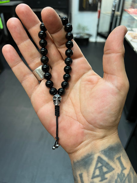 Onyx with Stainless Steel Skull Worry Beads - Wearable MK3 (Short)