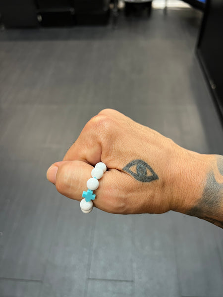 White Jade with Cross Worry Bead / Anxiety Ring