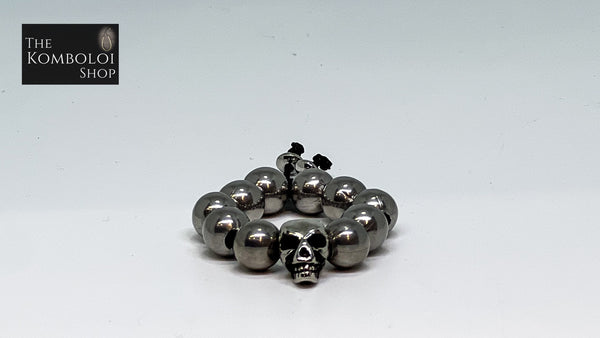 Stainless Steel with Stainless Steel Skull Worry Bead / Anxiety Ring