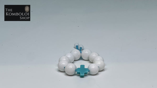 White Jade with Cross Worry Bead / Anxiety Ring