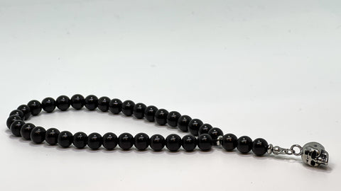 Ebony 33 Bead Worry Beads with Stainless Steel Skull